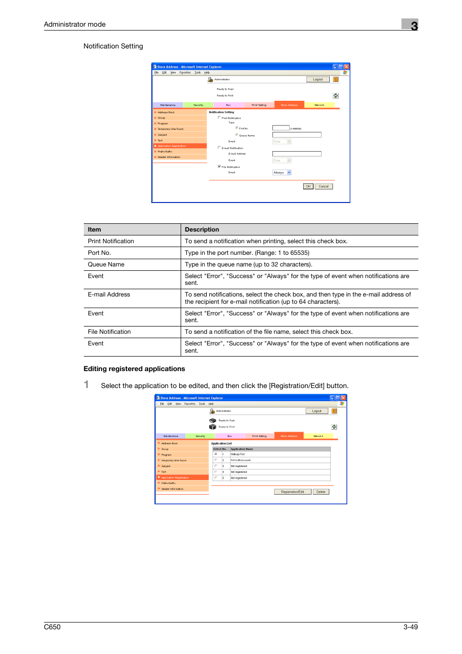 Editing registered applications, Editing registered applications -49 | Konica Minolta bizhub C650 User Manual | Page 123 / 165