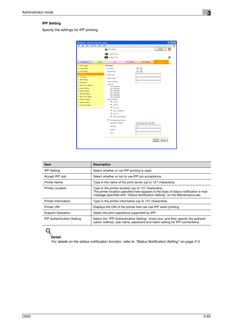 Ipp setting, Ipp setting -65 | Konica Minolta bizhub C650 User Manual | Page 139 / 165