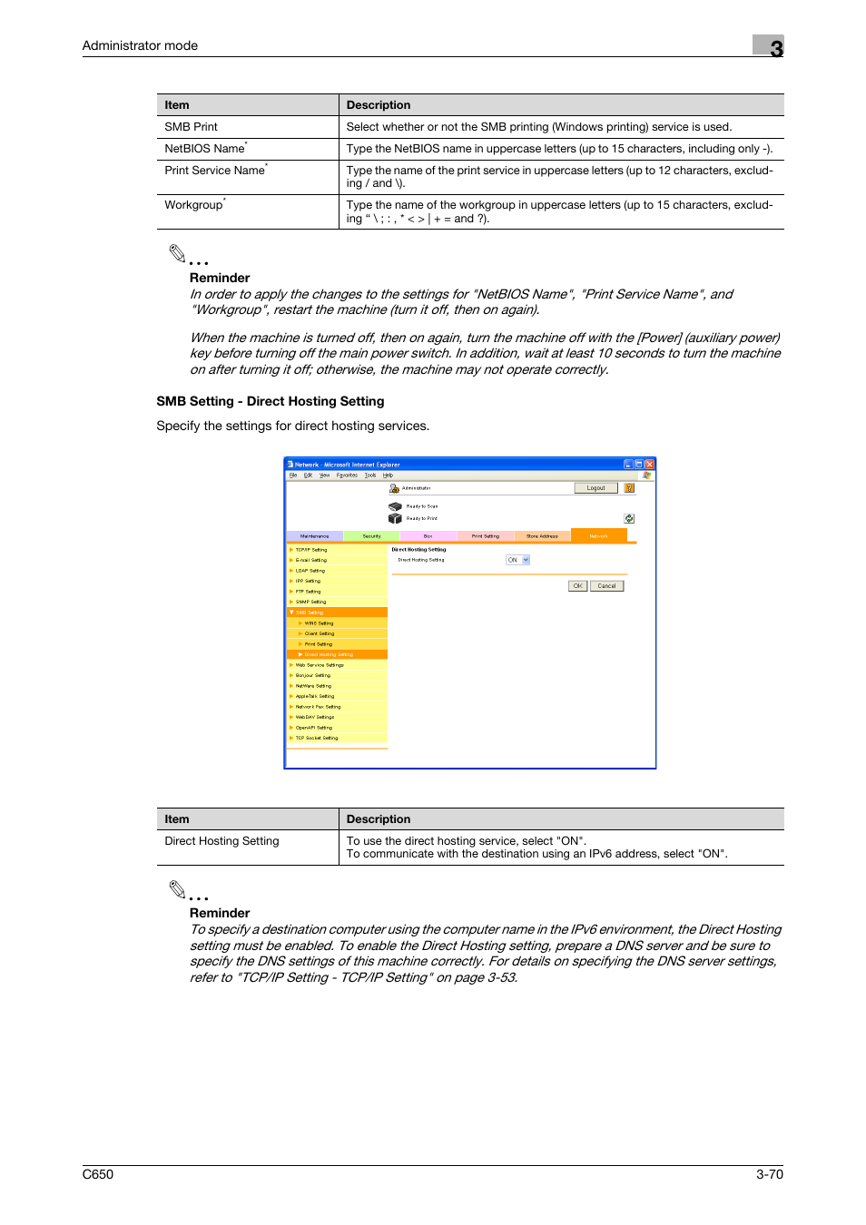 Smb setting - direct hosting setting, Smb setting - direct hosting setting -70 | Konica Minolta bizhub C650 User Manual | Page 144 / 165