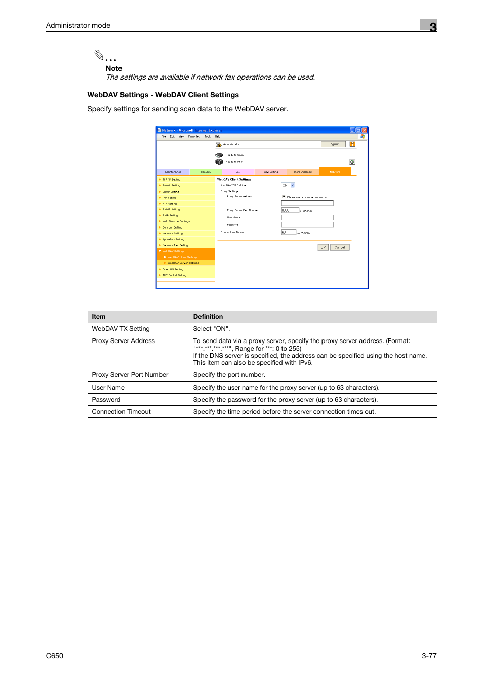 Webdav settings - webdav client settings, Webdav settings - webdav client settings -77 | Konica Minolta bizhub C650 User Manual | Page 151 / 165