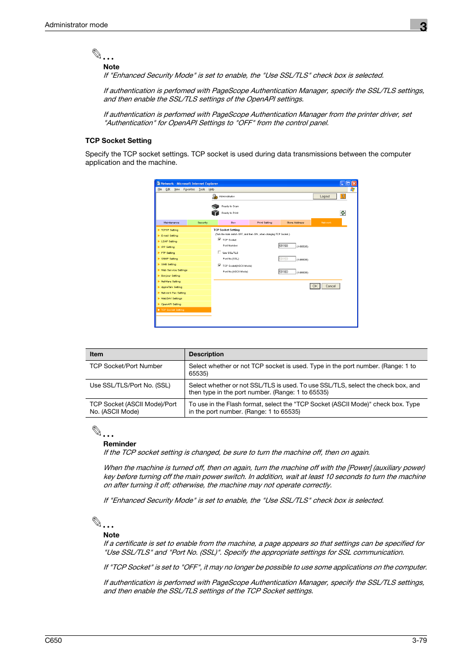 Tcp socket setting, Tcp socket setting -79 | Konica Minolta bizhub C650 User Manual | Page 153 / 165