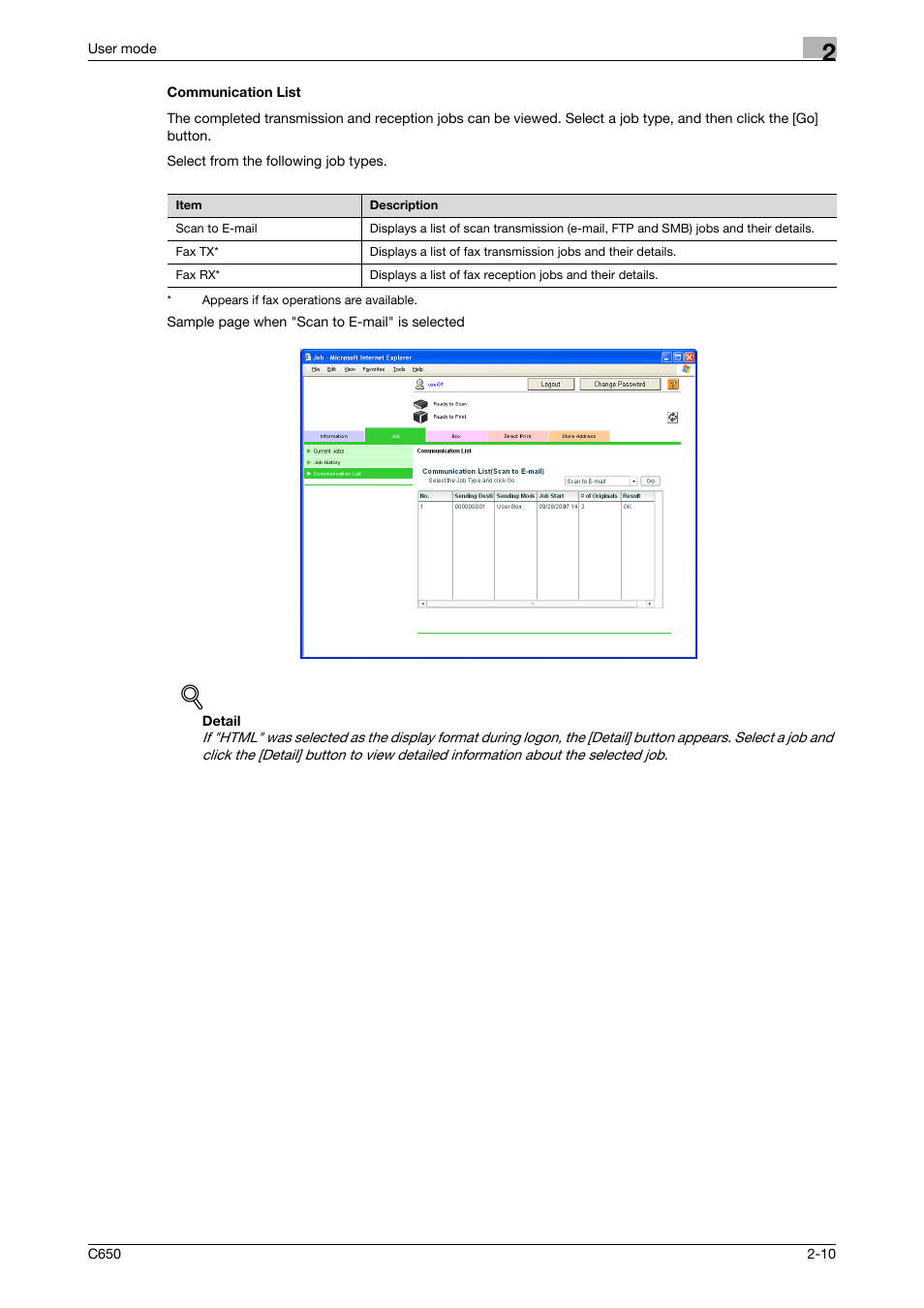 Communication list, Communication list -10 | Konica Minolta bizhub C650 User Manual | Page 34 / 165