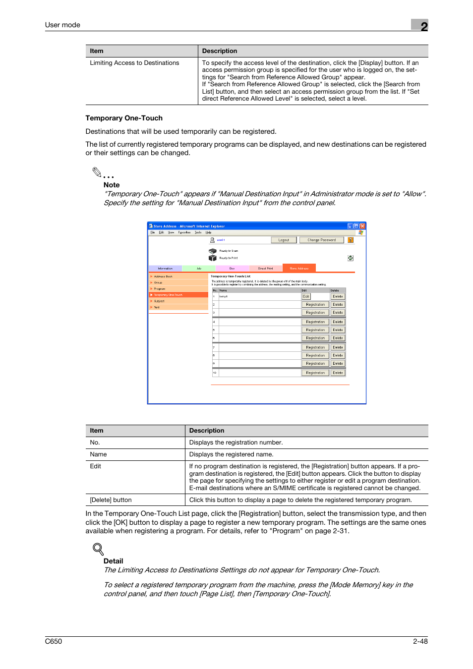 Temporary one-touch, Temporary one-touch -48 | Konica Minolta bizhub C650 User Manual | Page 72 / 165