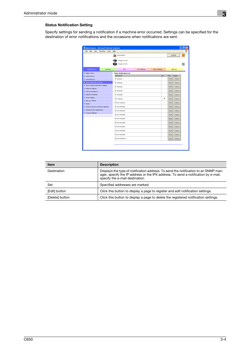 Status notification setting, Status notification setting -4 | Konica Minolta bizhub C650 User Manual | Page 78 / 165