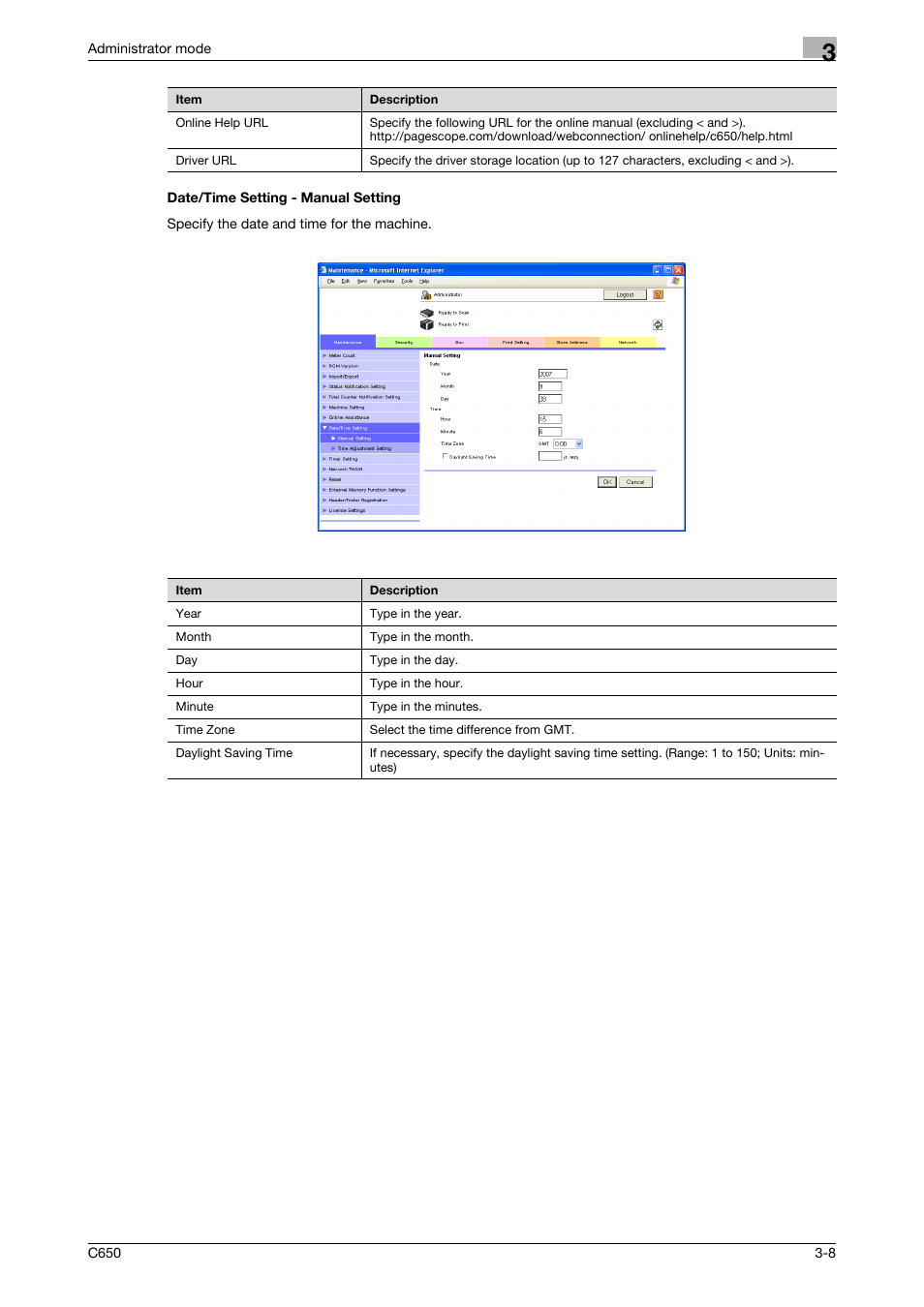 Date/time setting - manual setting, Date/time setting - manual setting -8 | Konica Minolta bizhub C650 User Manual | Page 82 / 165