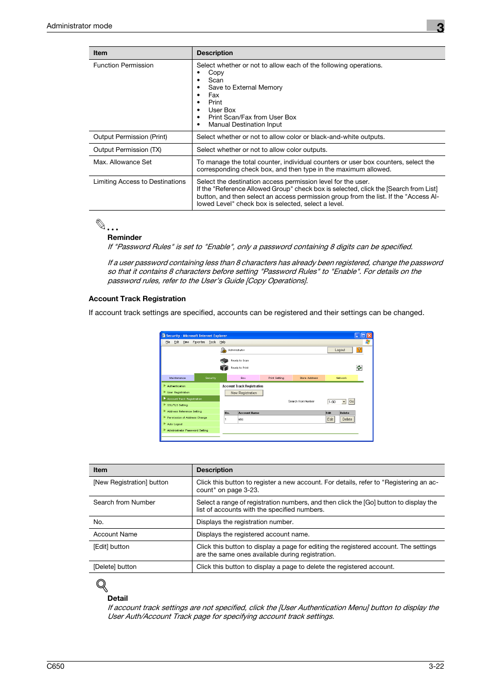 Account track registration, Account track registration -22 | Konica Minolta bizhub C650 User Manual | Page 96 / 165