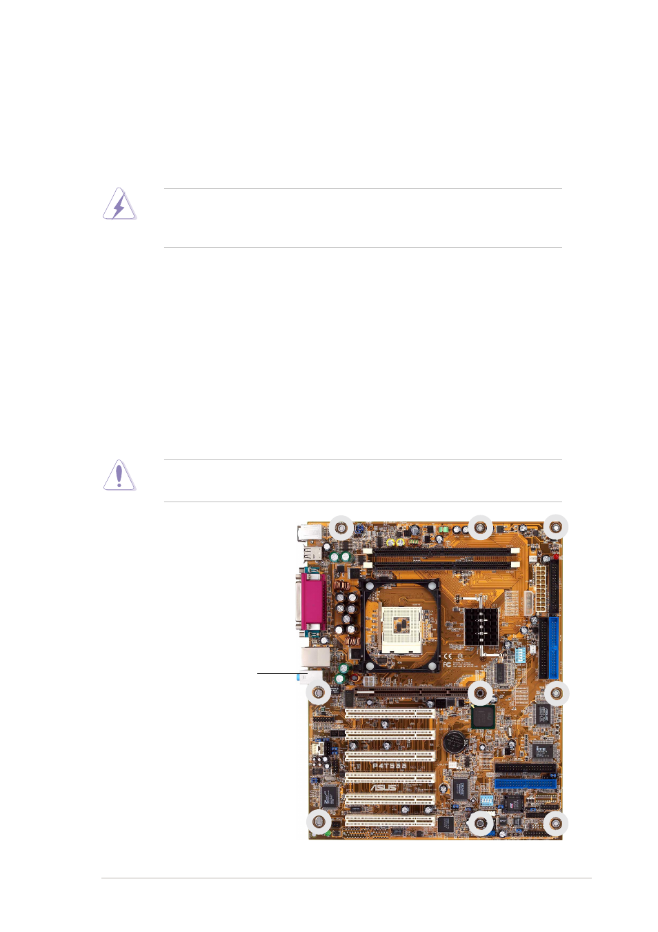 1 motherboard installation, 1 placement direction, 2 screw holes | Asus P4T533 User Manual | Page 21 / 136