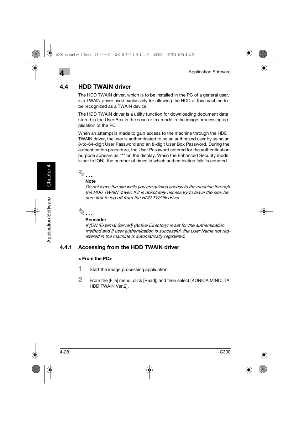 4 hdd twain driver, 1 accessing from the hdd twain driver, From the pc | Hdd twain driver -28 | Konica Minolta bizhub C300 User Manual | Page 183 / 188