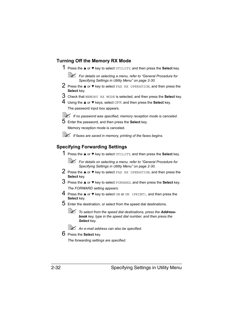 Turning off the memory rx mode, Specifying forwarding settings | Konica Minolta magicolor 1690MF User Manual | Page 43 / 113