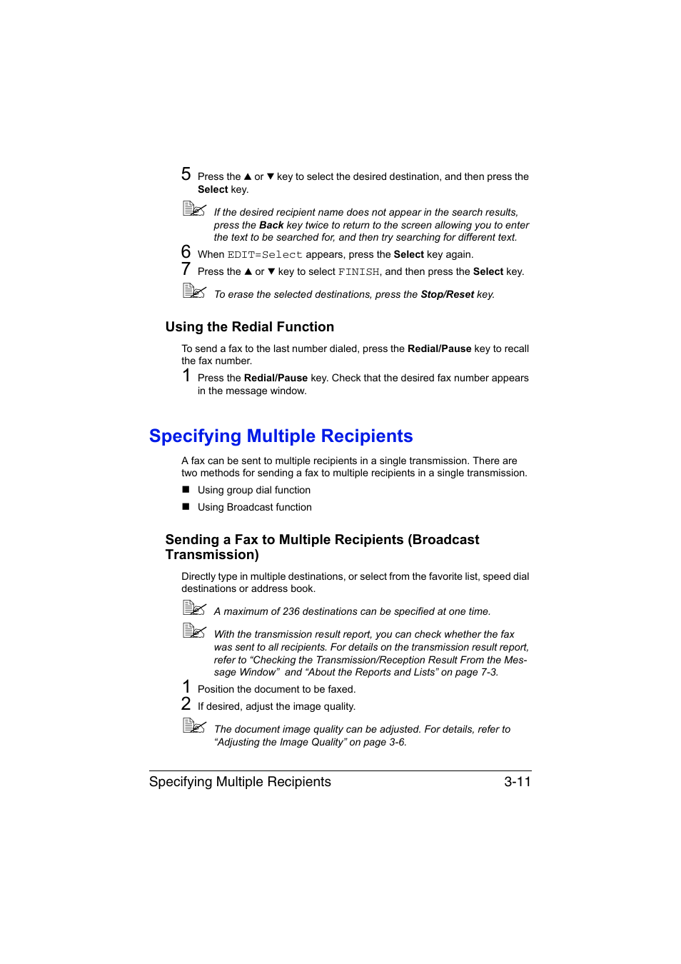 Using the redial function, Specifying multiple recipients, Using the redial function -11 | Specifying multiple recipients -11 | Konica Minolta magicolor 1690MF User Manual | Page 54 / 113