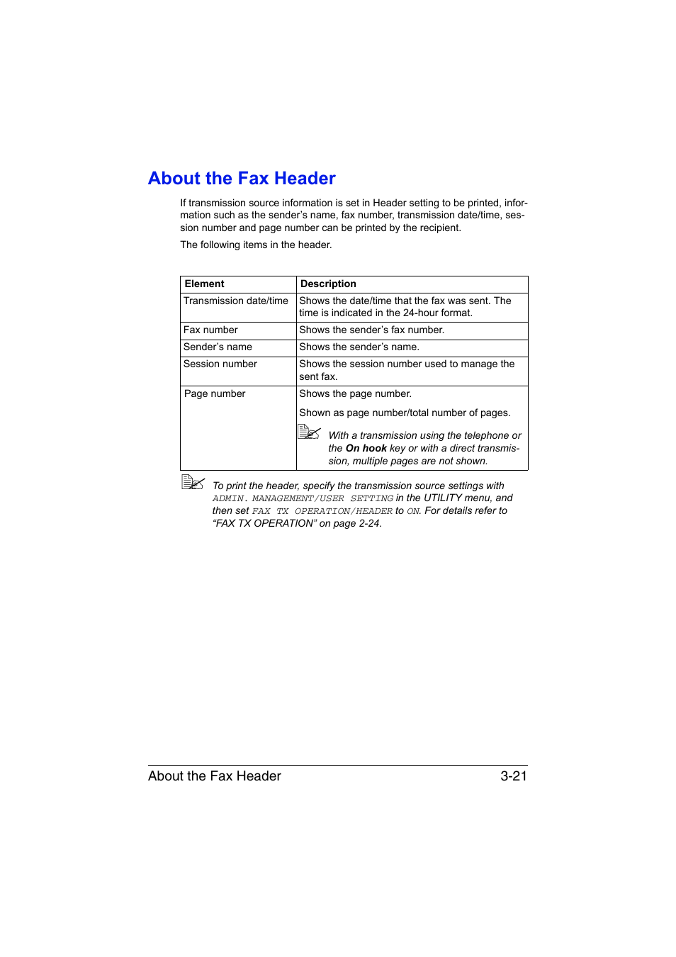 About the fax header, About the fax header -21 | Konica Minolta magicolor 1690MF User Manual | Page 64 / 113