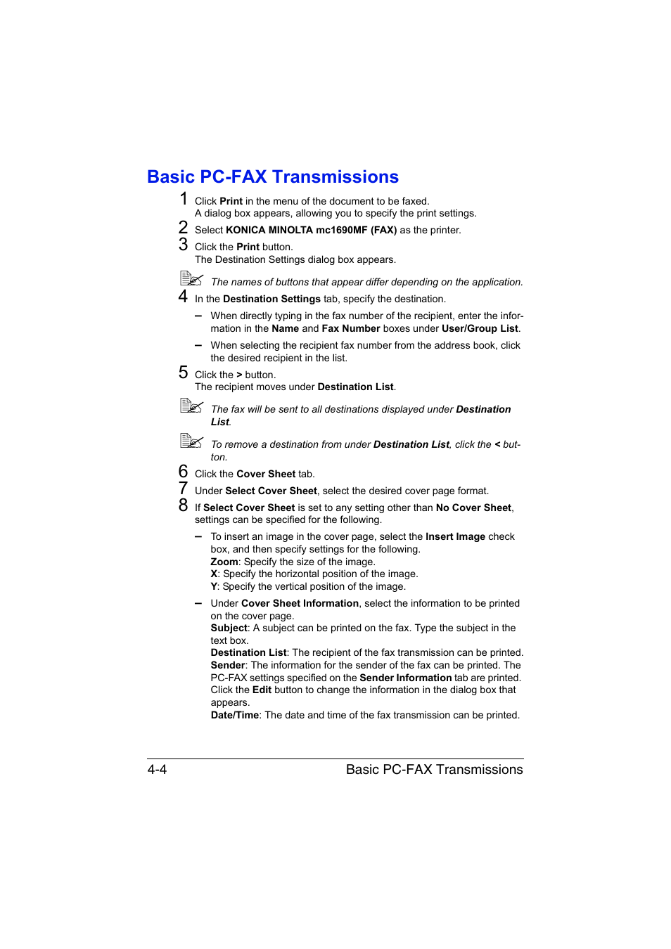 Basic pc-fax transmissions, Basic pc-fax transmissions -4, Basic pc-fax transmissions 1 | Konica Minolta magicolor 1690MF User Manual | Page 69 / 113