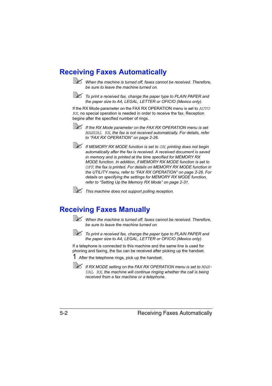 Receiving faxes automatically, Receiving faxes manually | Konica Minolta magicolor 1690MF User Manual | Page 73 / 113