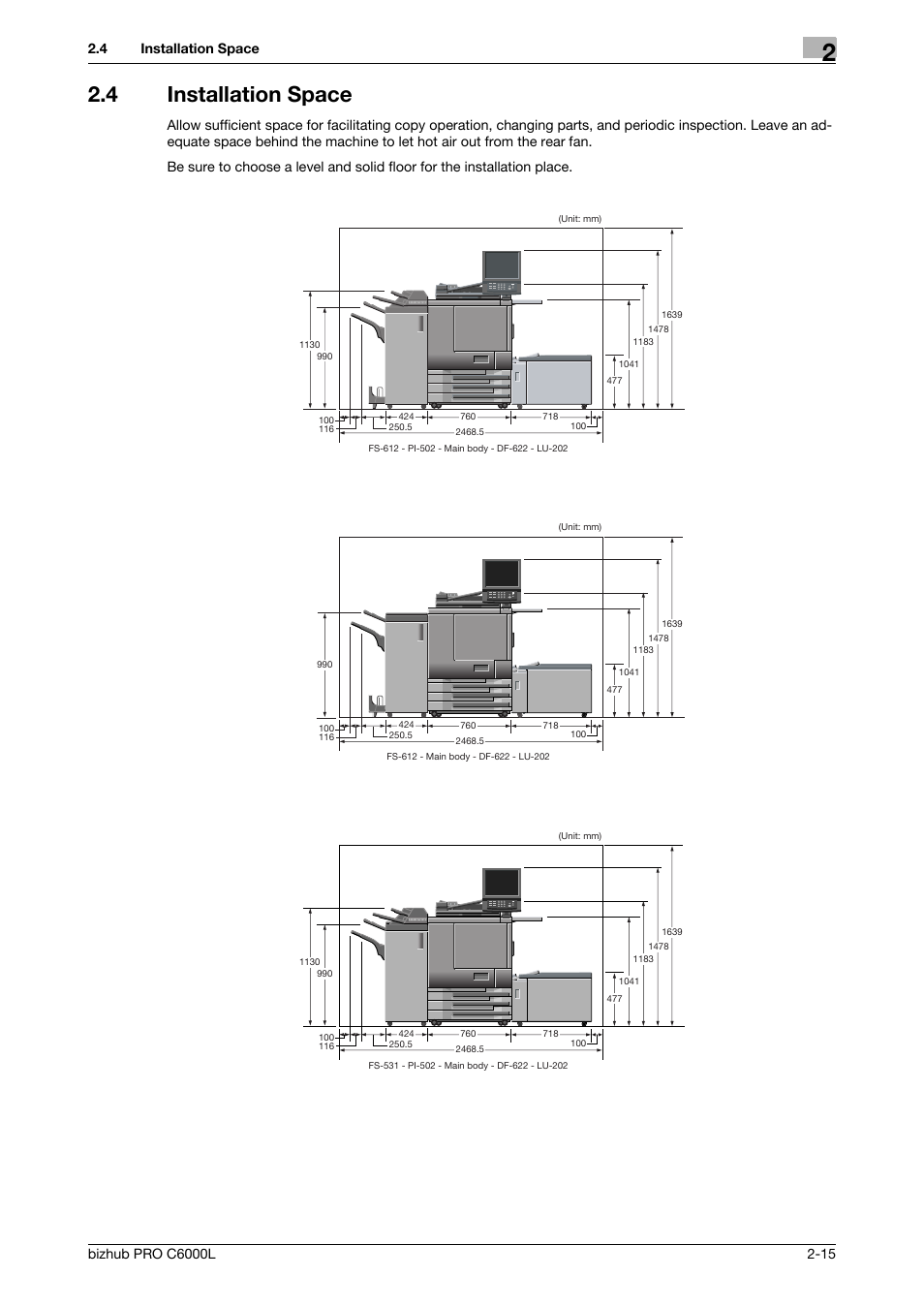 4 installation space, Installation space -15 | Konica Minolta bizhub PRO C6000L User Manual | Page 25 / 36
