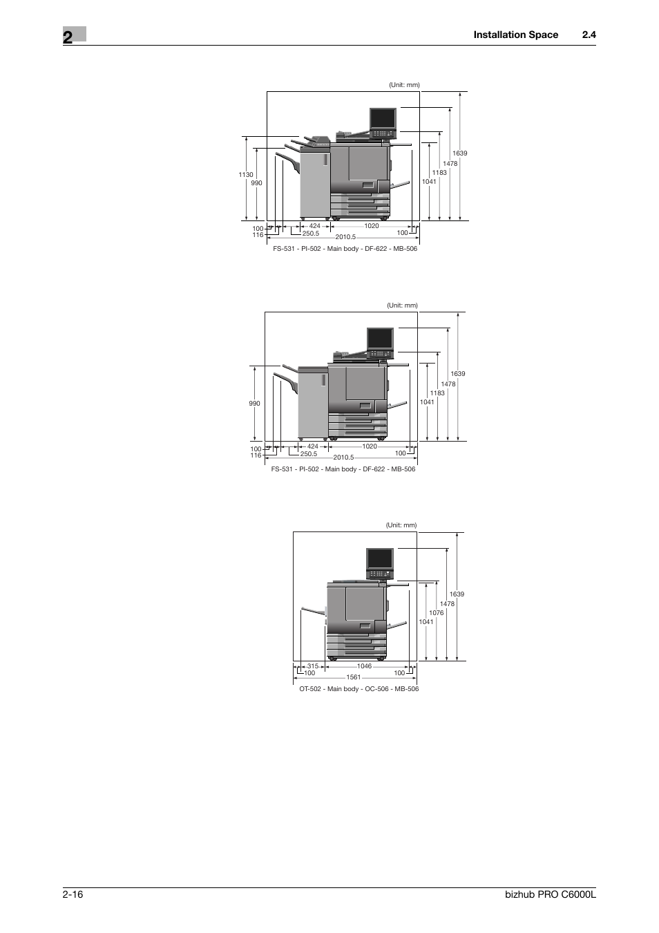 Installation space | Konica Minolta bizhub PRO C6000L User Manual | Page 26 / 36