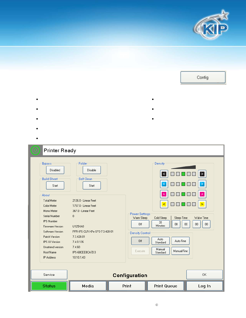 Configuration, Kip c7800 touchscreen software | Konica Minolta KIP C7800 User Manual | Page 10 / 42