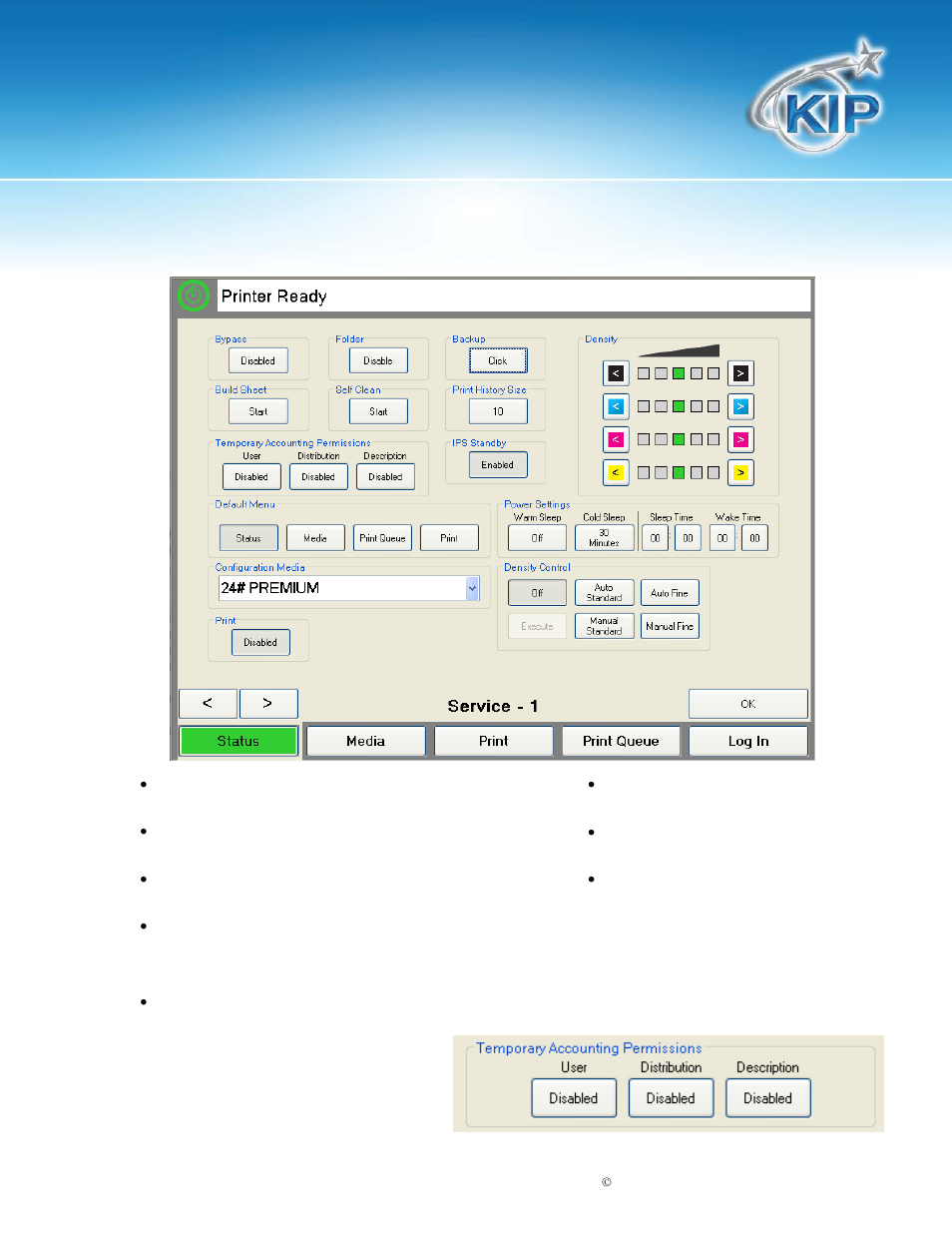 Kip c7800 touchscreen software, Service page 1 | Konica Minolta KIP C7800 User Manual | Page 15 / 42