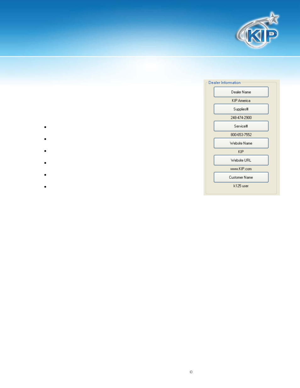 Dealer information, Kip c7800 touchscreen software | Konica Minolta KIP C7800 User Manual | Page 22 / 42