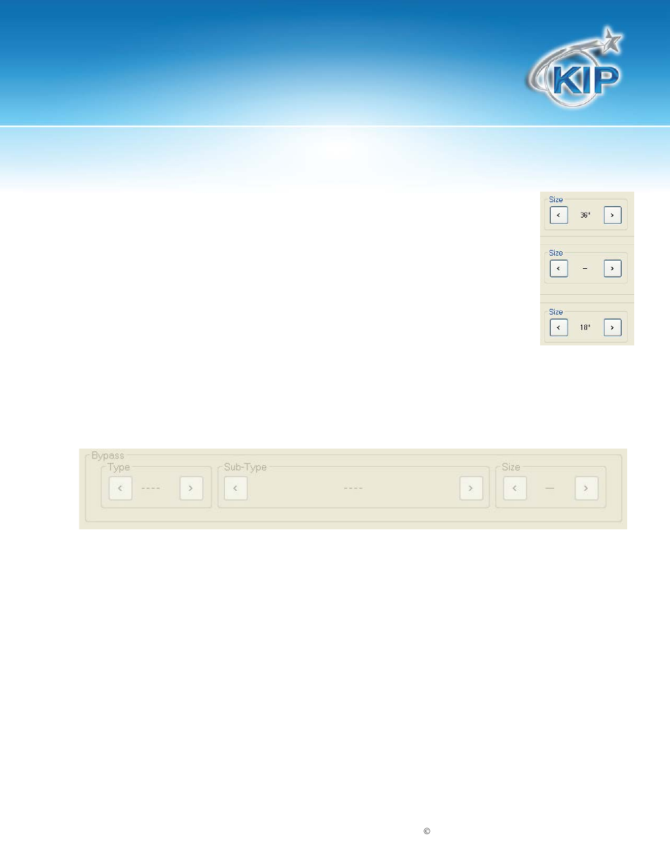 Size, Bypass, Kip c7800 touchscreen software | Konica Minolta KIP C7800 User Manual | Page 28 / 42