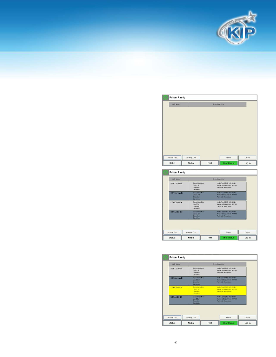 Print queue, Kip c7800 touchscreen software | Konica Minolta KIP C7800 User Manual | Page 37 / 42