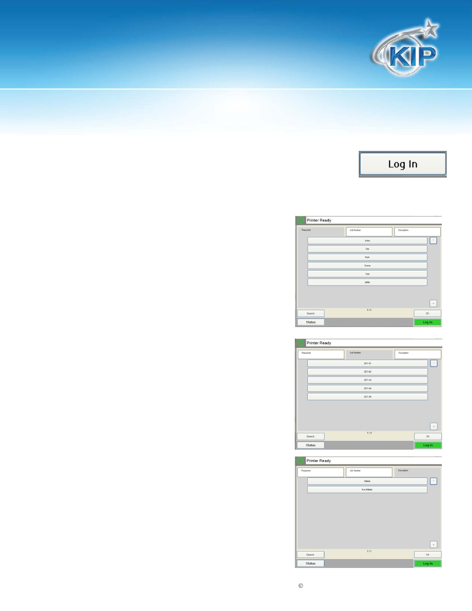 Login, Kip c7800 touchscreen software | Konica Minolta KIP C7800 User Manual | Page 39 / 42