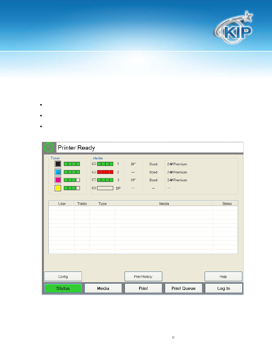 Config, Kip c7800 touchscreen software | Konica Minolta KIP C7800 User Manual | Page 7 / 42
