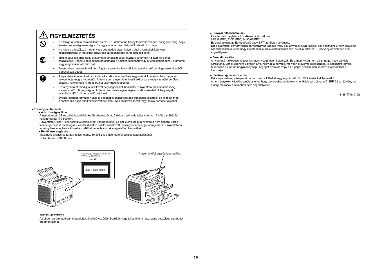 Figyelmeztetés | Konica Minolta PagePro 1300 Series User Manual | Page 19 / 46