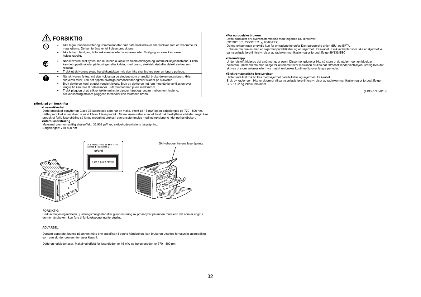 Forsiktig | Konica Minolta PagePro 1300 Series User Manual | Page 33 / 46