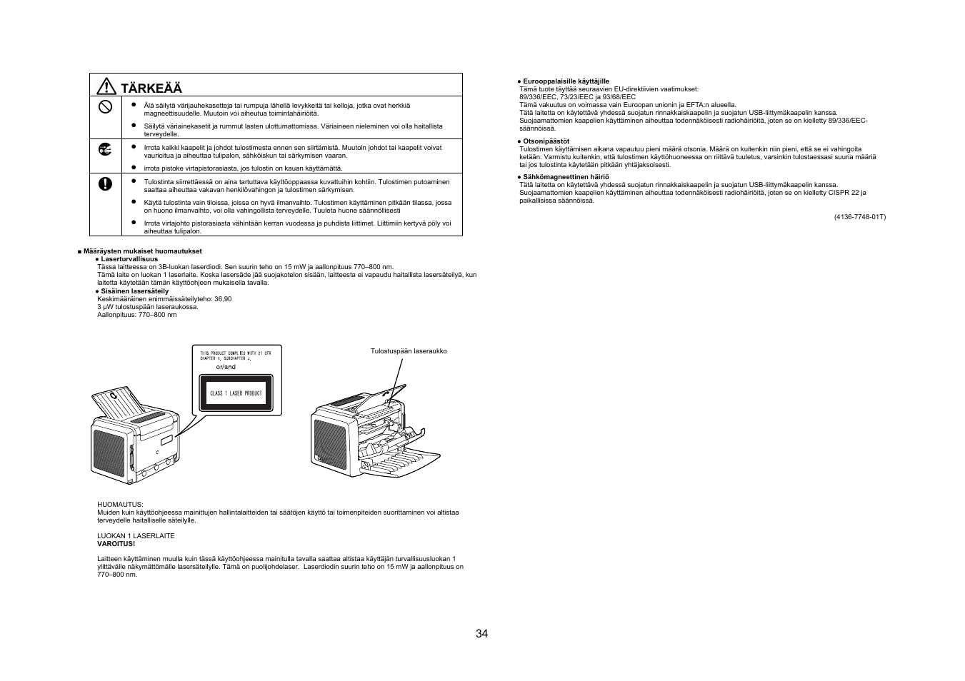 Tärkeää | Konica Minolta PagePro 1300 Series User Manual | Page 35 / 46