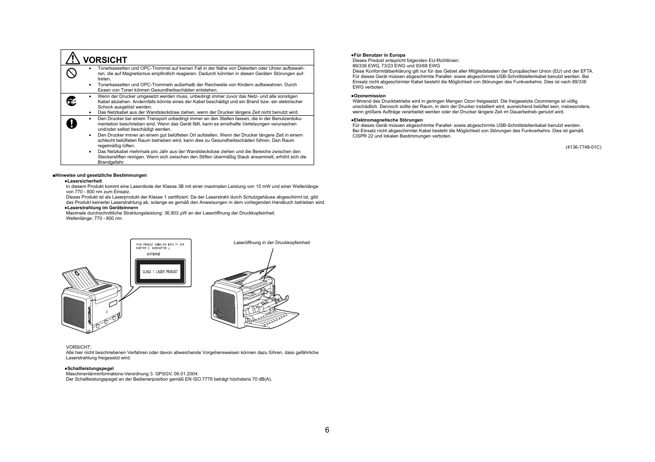 Vorsicht | Konica Minolta PagePro 1300 Series User Manual | Page 7 / 46