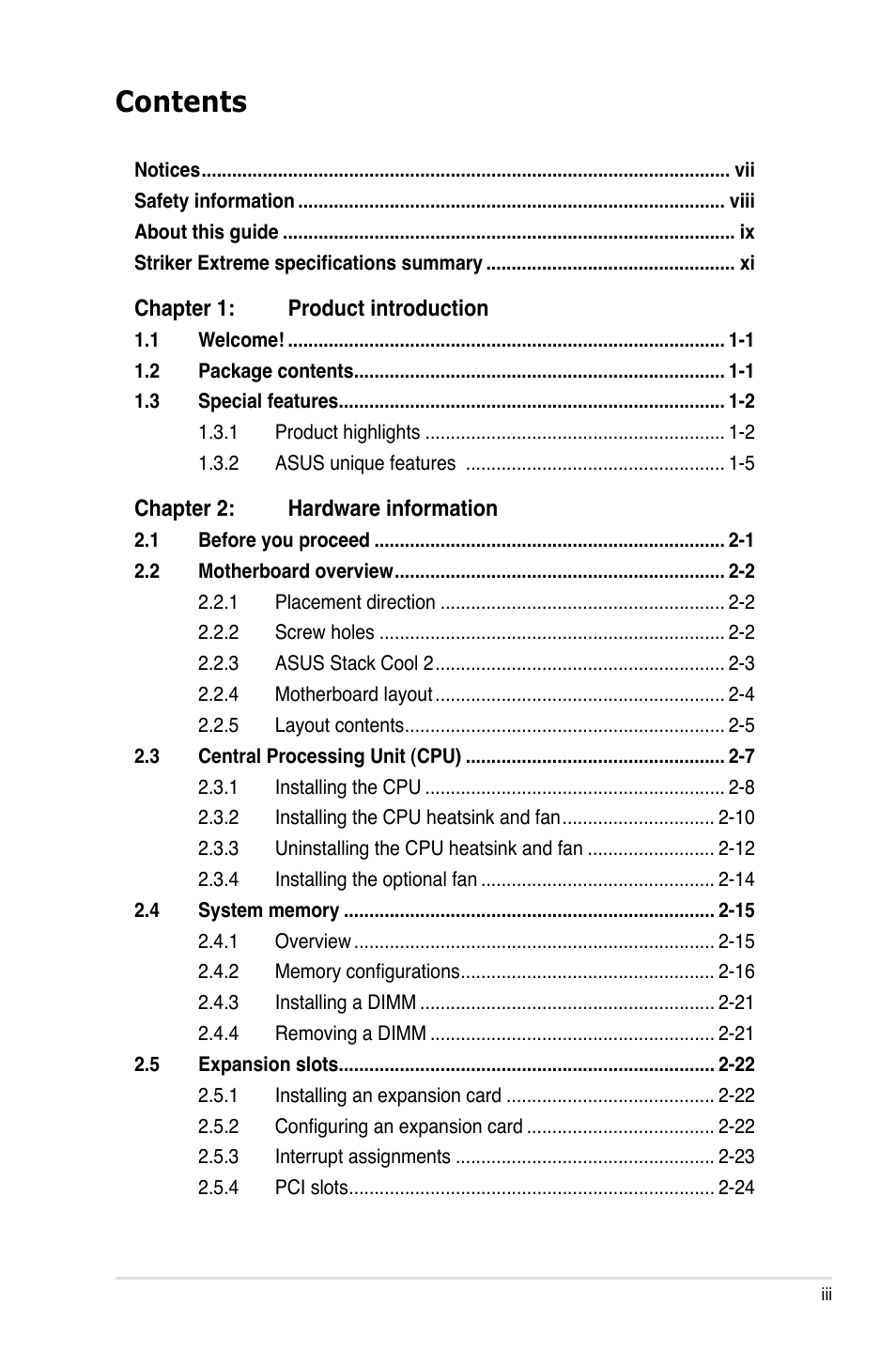 Asus Striker Extreme User Manual | Page 3 / 172