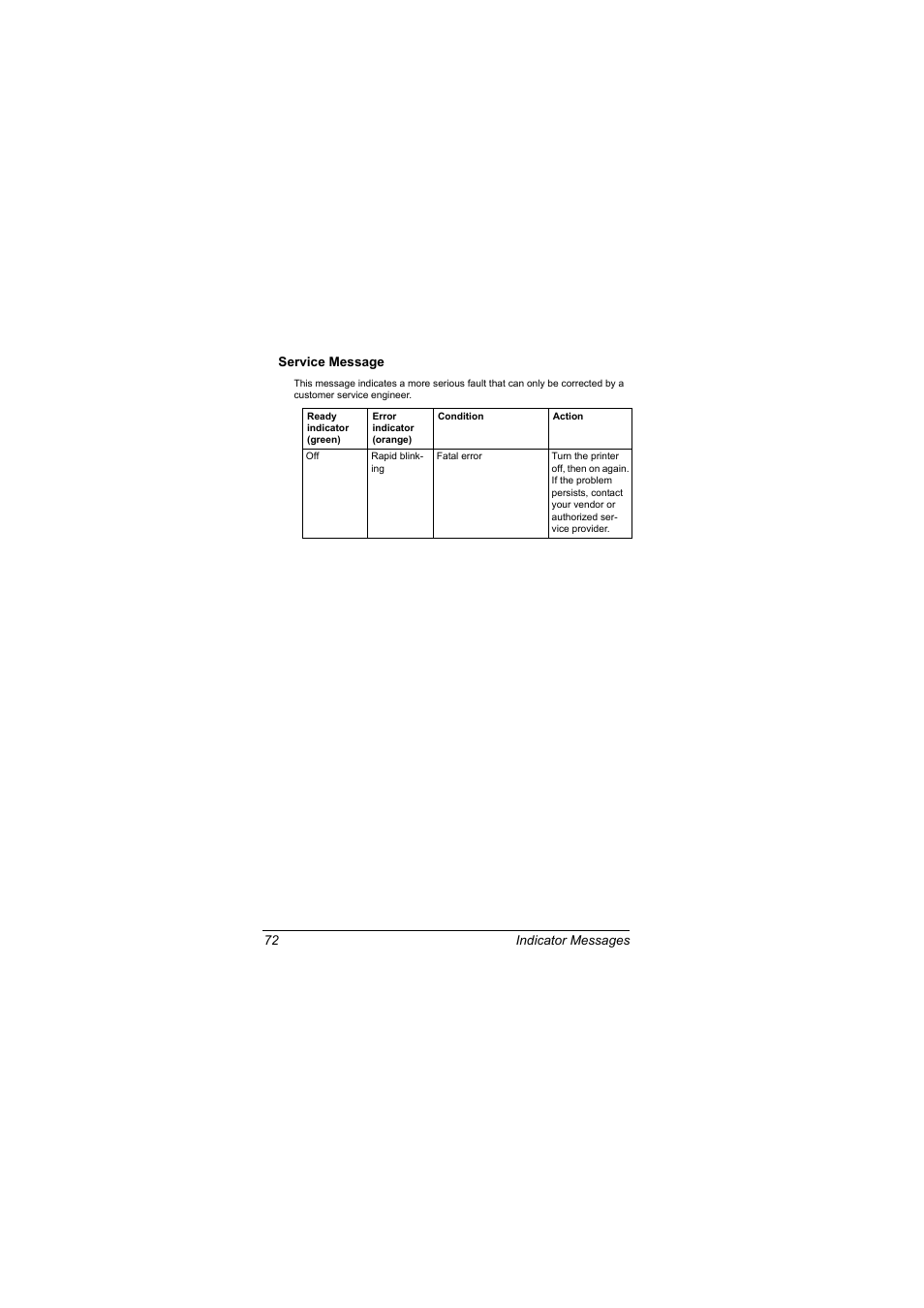 Service message, Service message 72 | Konica Minolta magicolor 2500W User Manual | Page 80 / 108