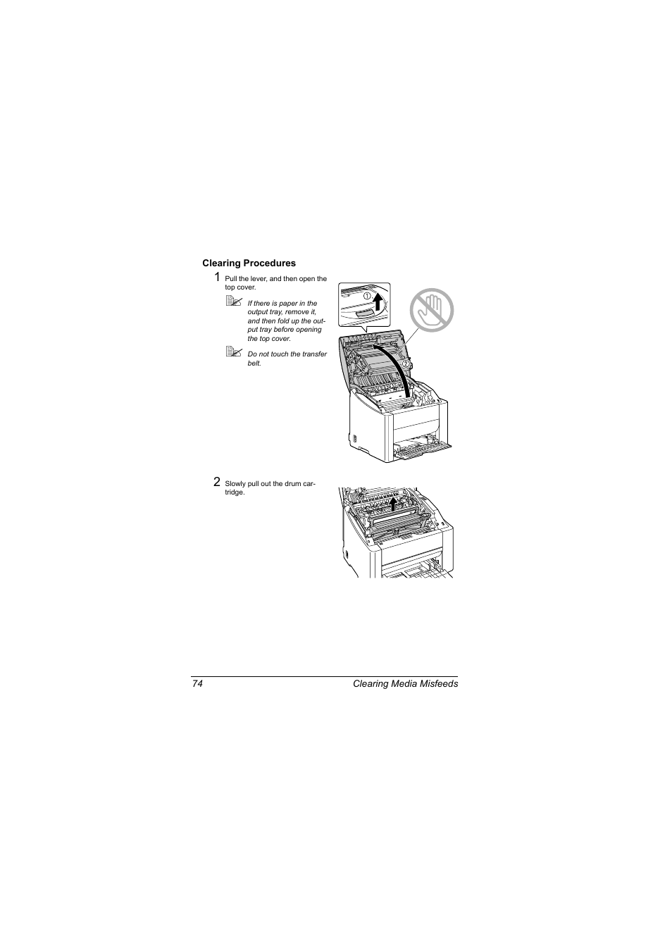 Clearing procedures, Clearing procedures 74 | Konica Minolta magicolor 2500W User Manual | Page 82 / 108