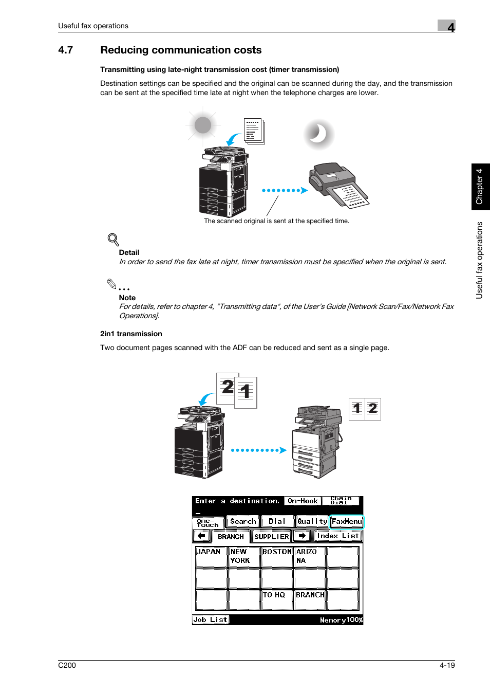 7 reducing communication costs, 2in1 transmission, Reducing communication costs -19 | Konica Minolta bizhub C200 User Manual | Page 134 / 186