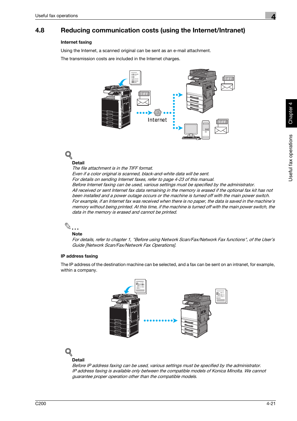 Internet faxing, Ip address faxing | Konica Minolta bizhub C200 User Manual | Page 136 / 186