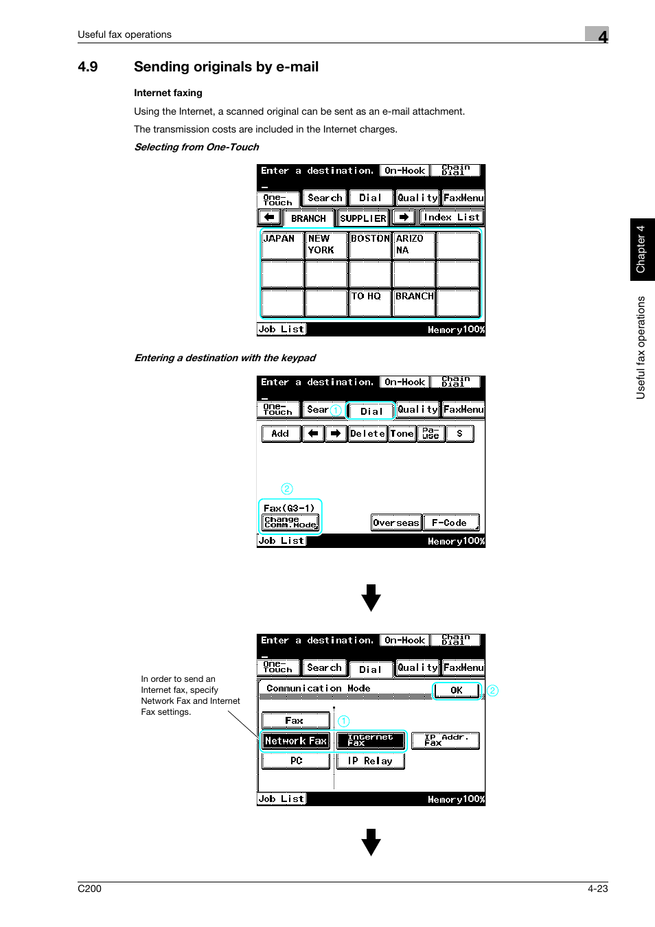 9 sending originals by e-mail, Internet faxing, Sending originals by e-mail -23 | Konica Minolta bizhub C200 User Manual | Page 138 / 186