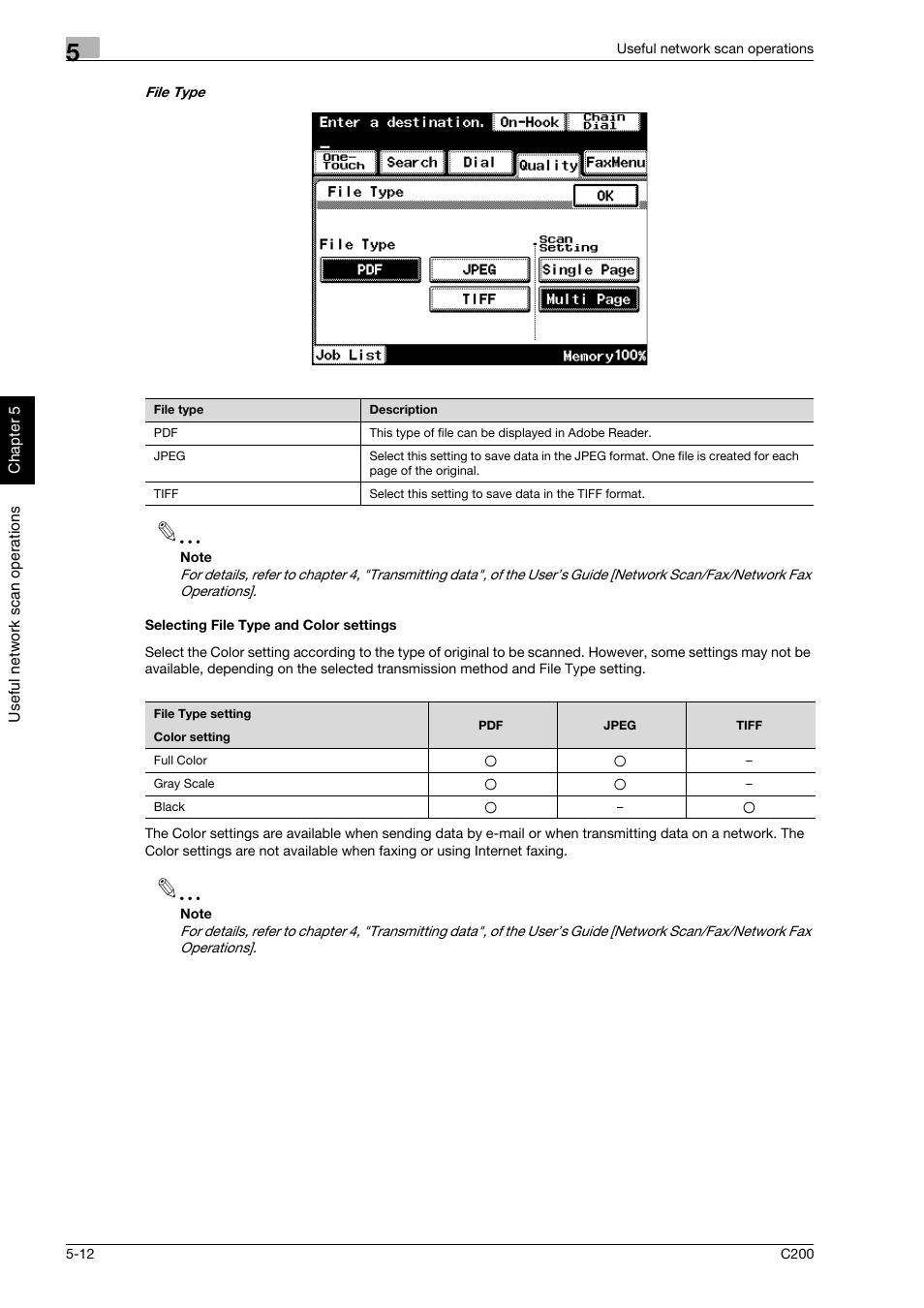 Selecting file type and color settings | Konica Minolta bizhub C200 User Manual | Page 159 / 186