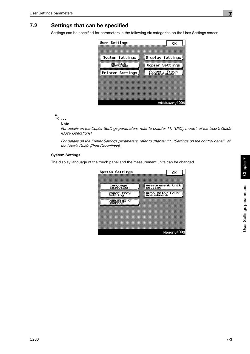 2 settings that can be specified, System settings, Settings that can be specified -3 | Konica Minolta bizhub C200 User Manual | Page 178 / 186