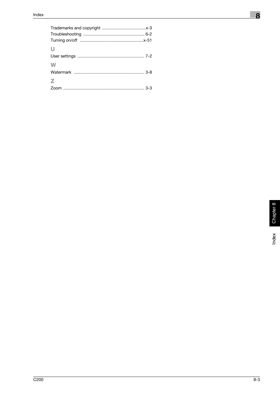 U to z | Konica Minolta bizhub C200 User Manual | Page 184 / 186