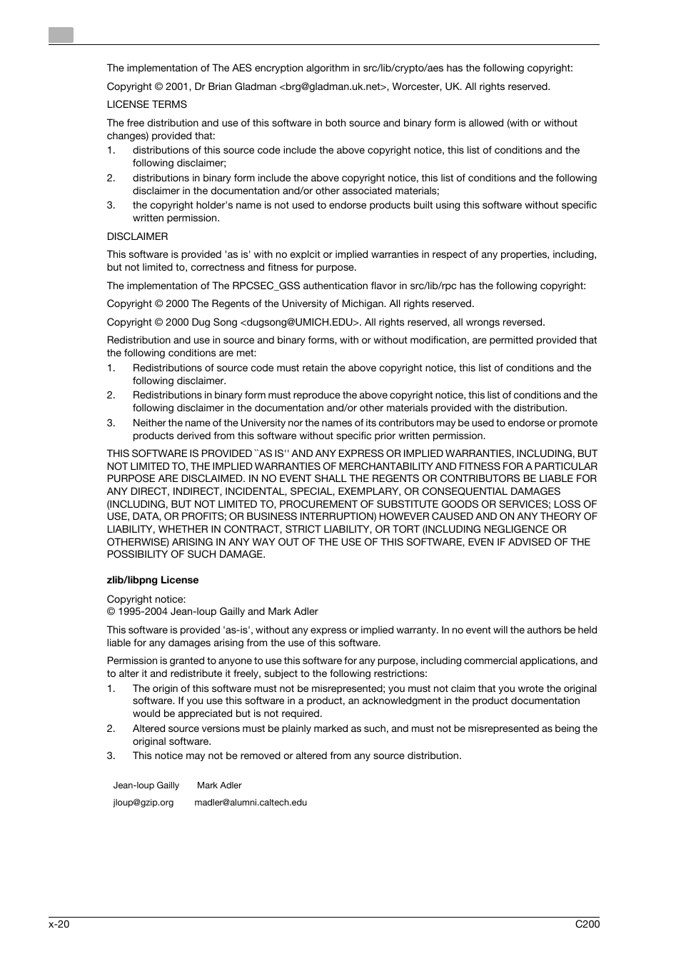 Zlib/libpng license | Konica Minolta bizhub C200 User Manual | Page 21 / 186