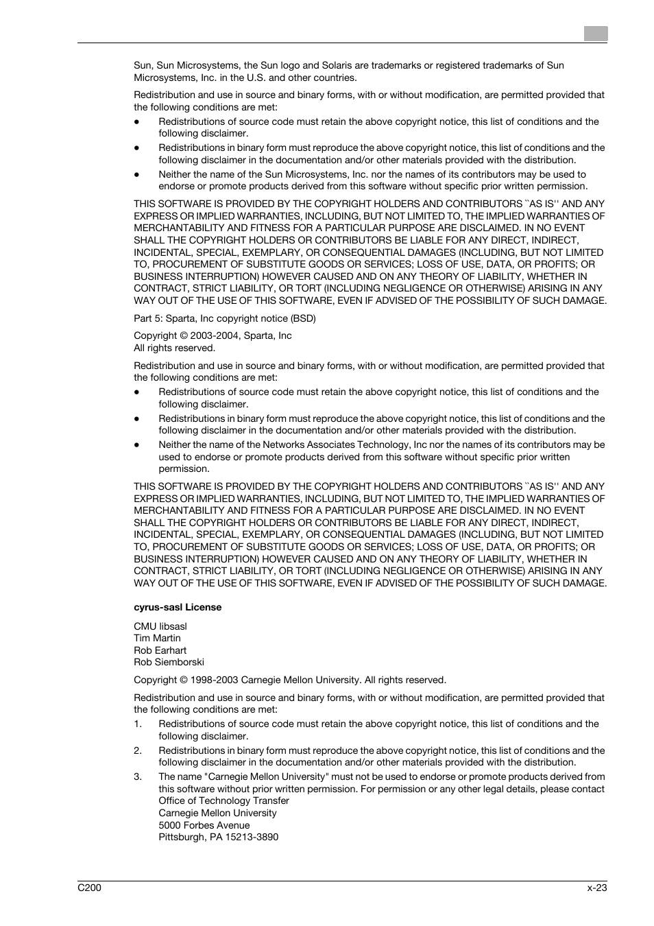 Cyrus-sasl license | Konica Minolta bizhub C200 User Manual | Page 24 / 186