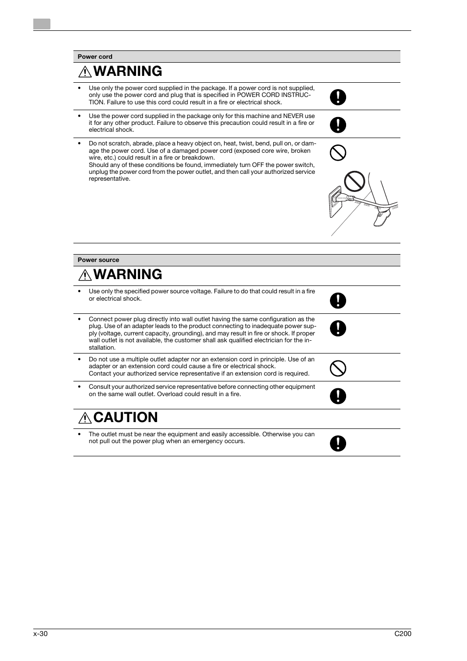 Warning, Caution | Konica Minolta bizhub C200 User Manual | Page 31 / 186