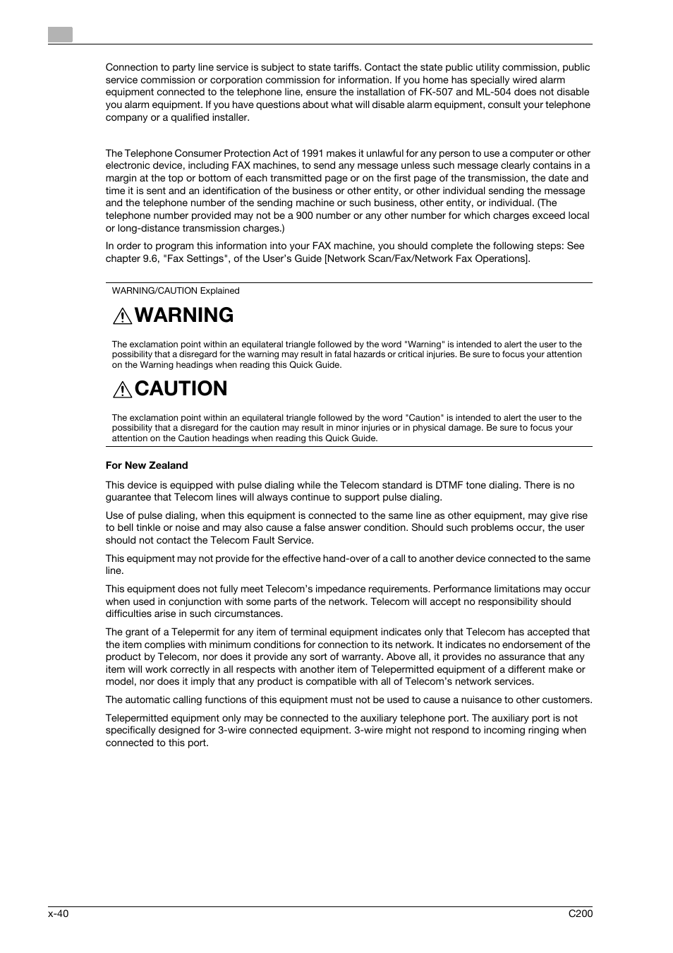 For new zealand, Warning, Caution | Konica Minolta bizhub C200 User Manual | Page 41 / 186