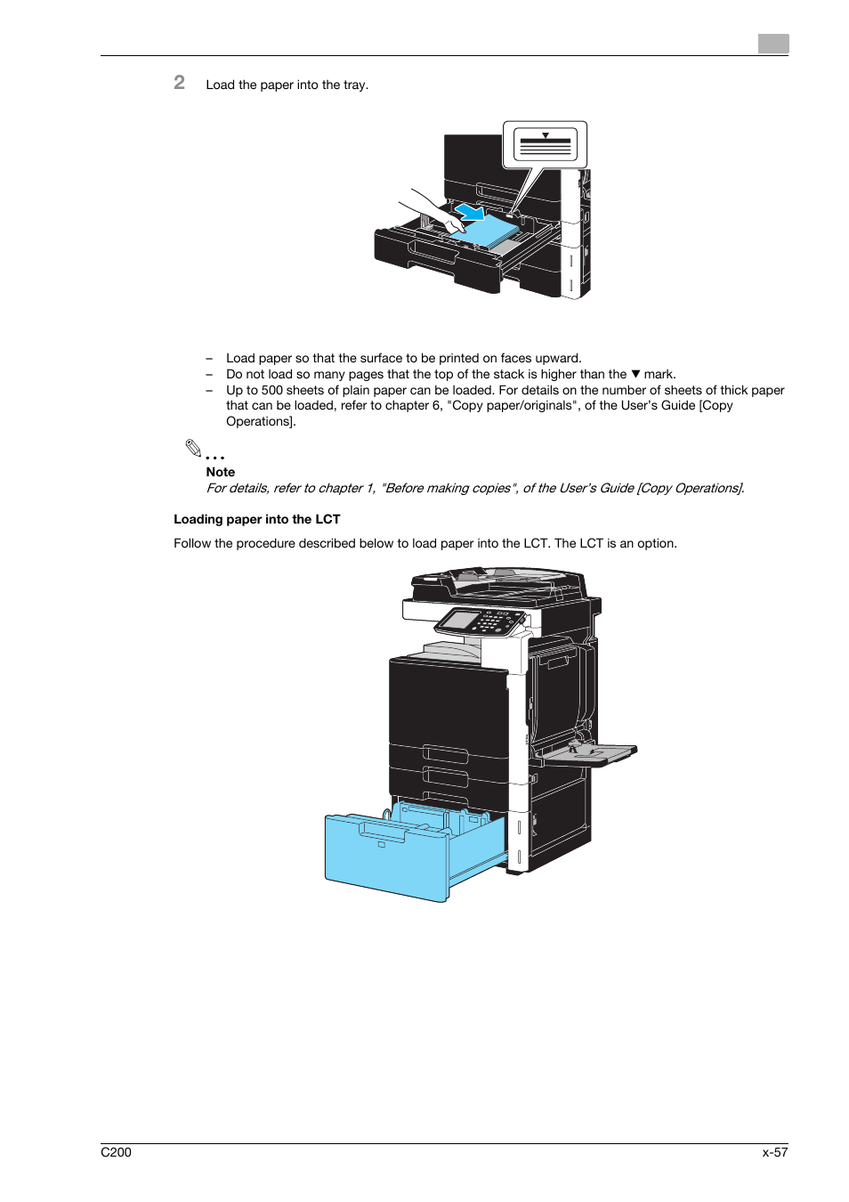 Loading paper into the lct | Konica Minolta bizhub C200 User Manual | Page 58 / 186