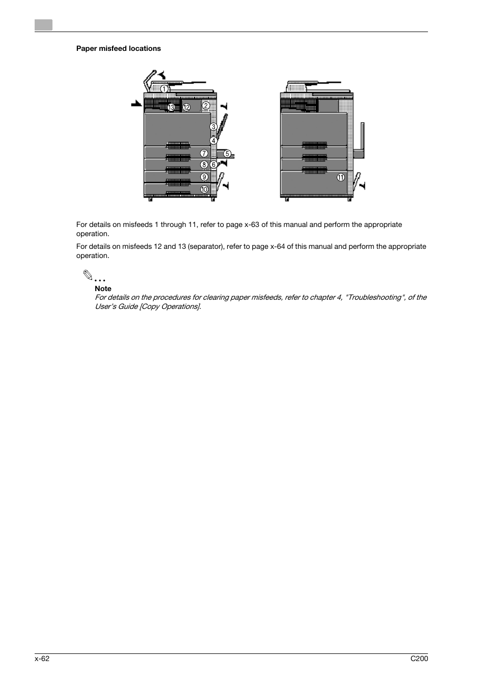 Paper misfeed locations | Konica Minolta bizhub C200 User Manual | Page 63 / 186