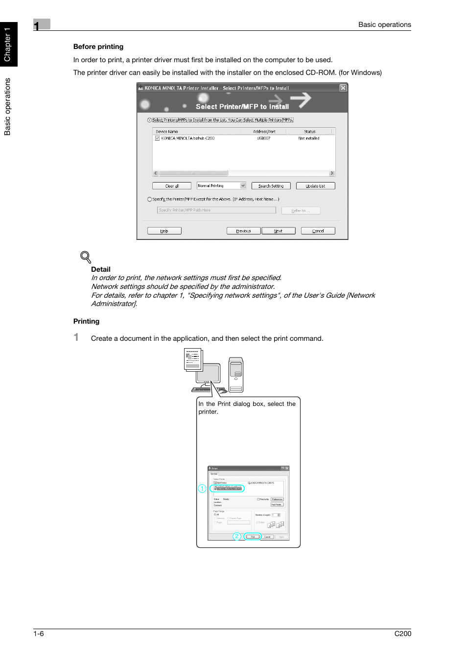 Before printing, Printing | Konica Minolta bizhub C200 User Manual | Page 79 / 186