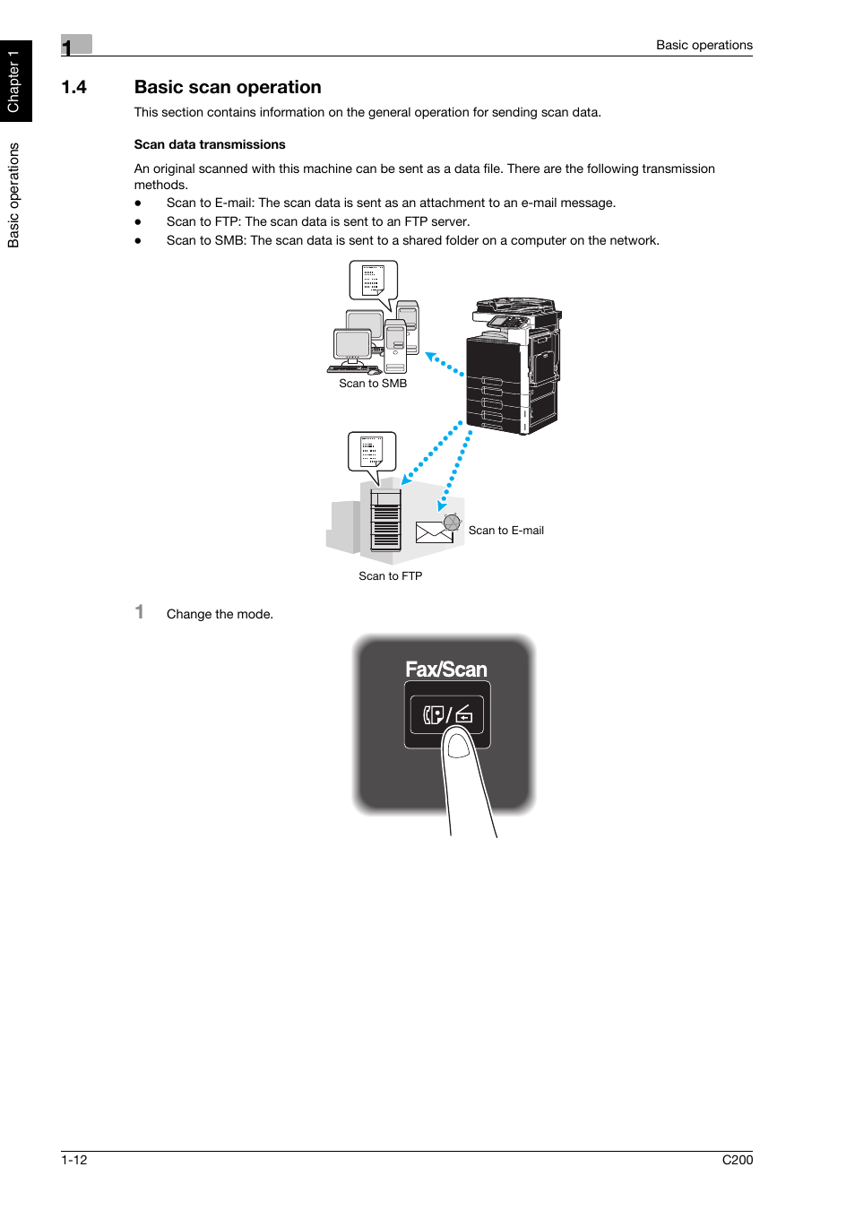 4 basic scan operation, Scan data transmissions, Basic scan operation -12 | Konica Minolta bizhub C200 User Manual | Page 85 / 186