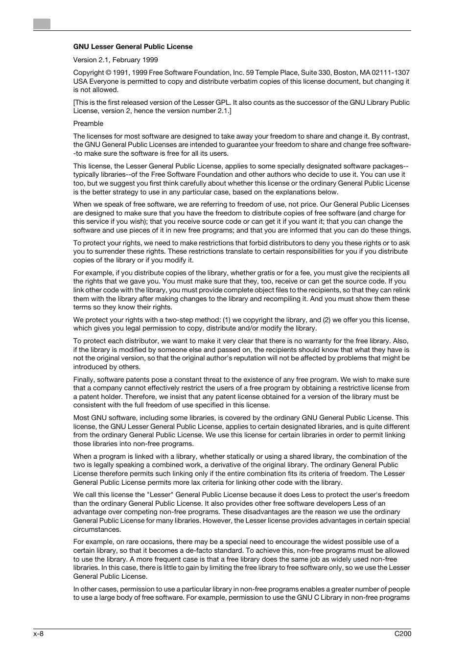 Gnu lesser general public license | Konica Minolta bizhub C200 User Manual | Page 9 / 186