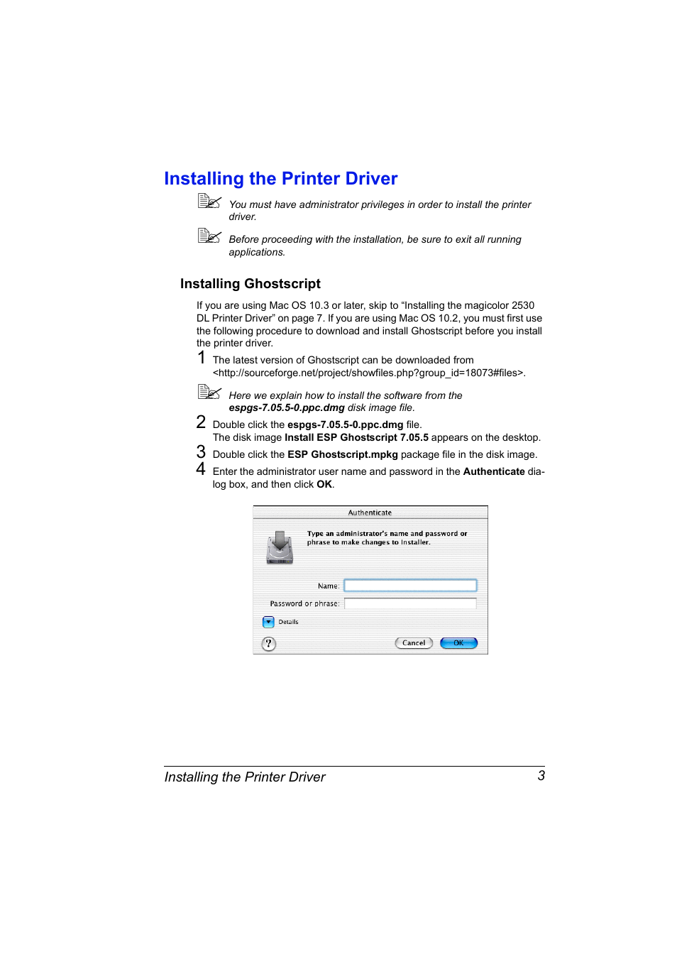 Installing the printer driver, Installing ghostscript, Installing the printer driver 3 | Installing ghostscript 3 | Konica Minolta magicolor 2530 User Manual | Page 11 / 144