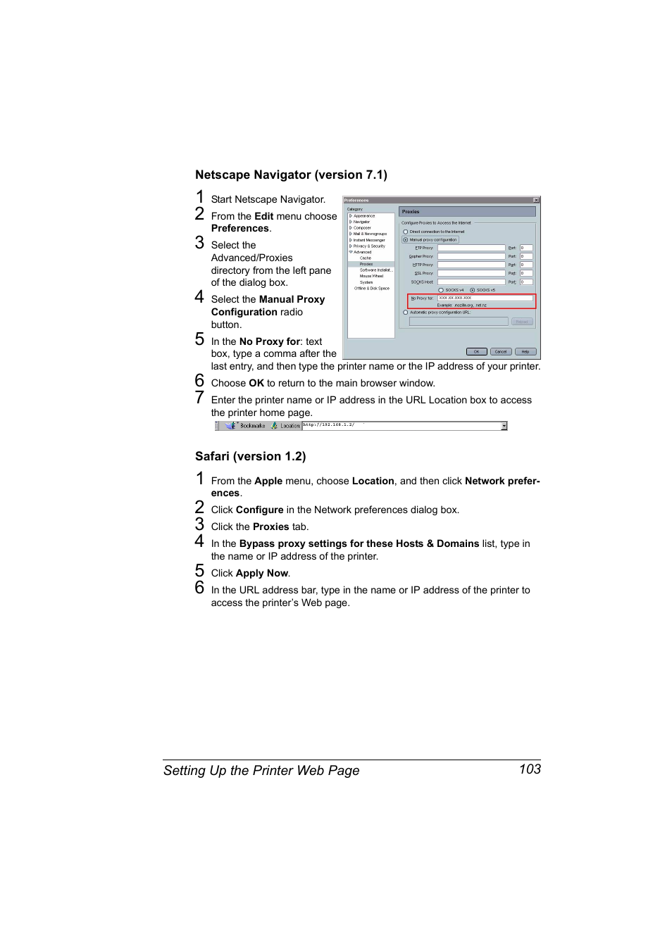 Netscape navigator (version 7.1), Safari (version 1.2) | Konica Minolta magicolor 2530 User Manual | Page 111 / 144